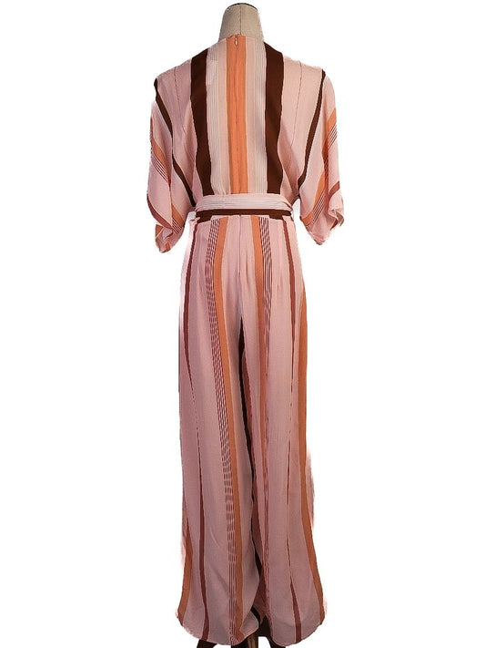 Average Condition Uterque Pink Striped Dress Size S V-Neck Wide Sleeves