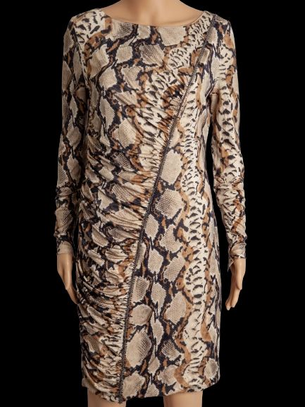 Excellent Blumarine Long-Sleeve Silk Dress Size L Snake Print