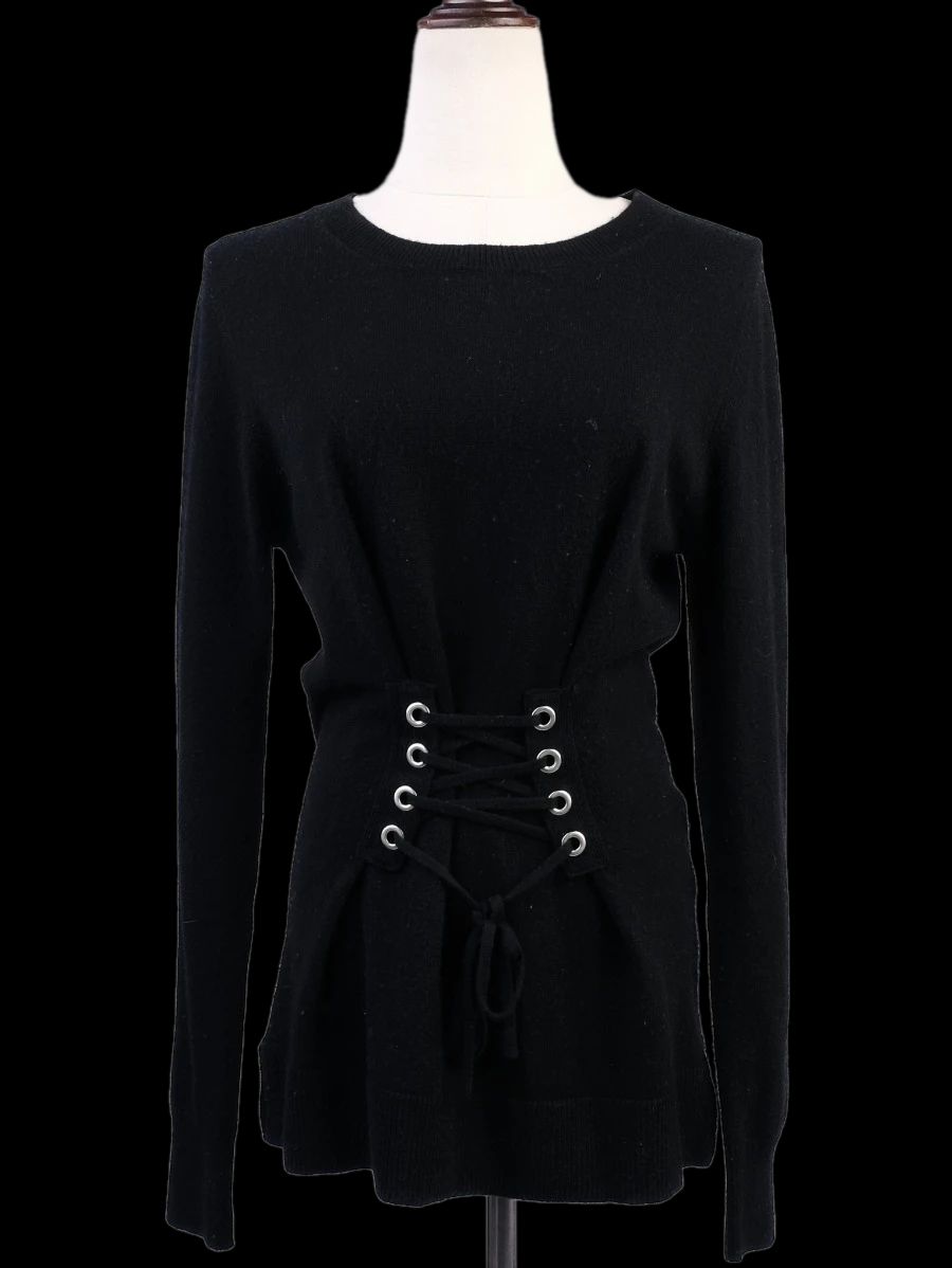 excellent sandro black wool long-sleeve sweater corset detail