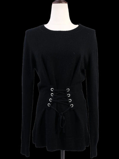EXCELLENT Sandro Black Wool Long-Sleeve Sweater Corset Detail