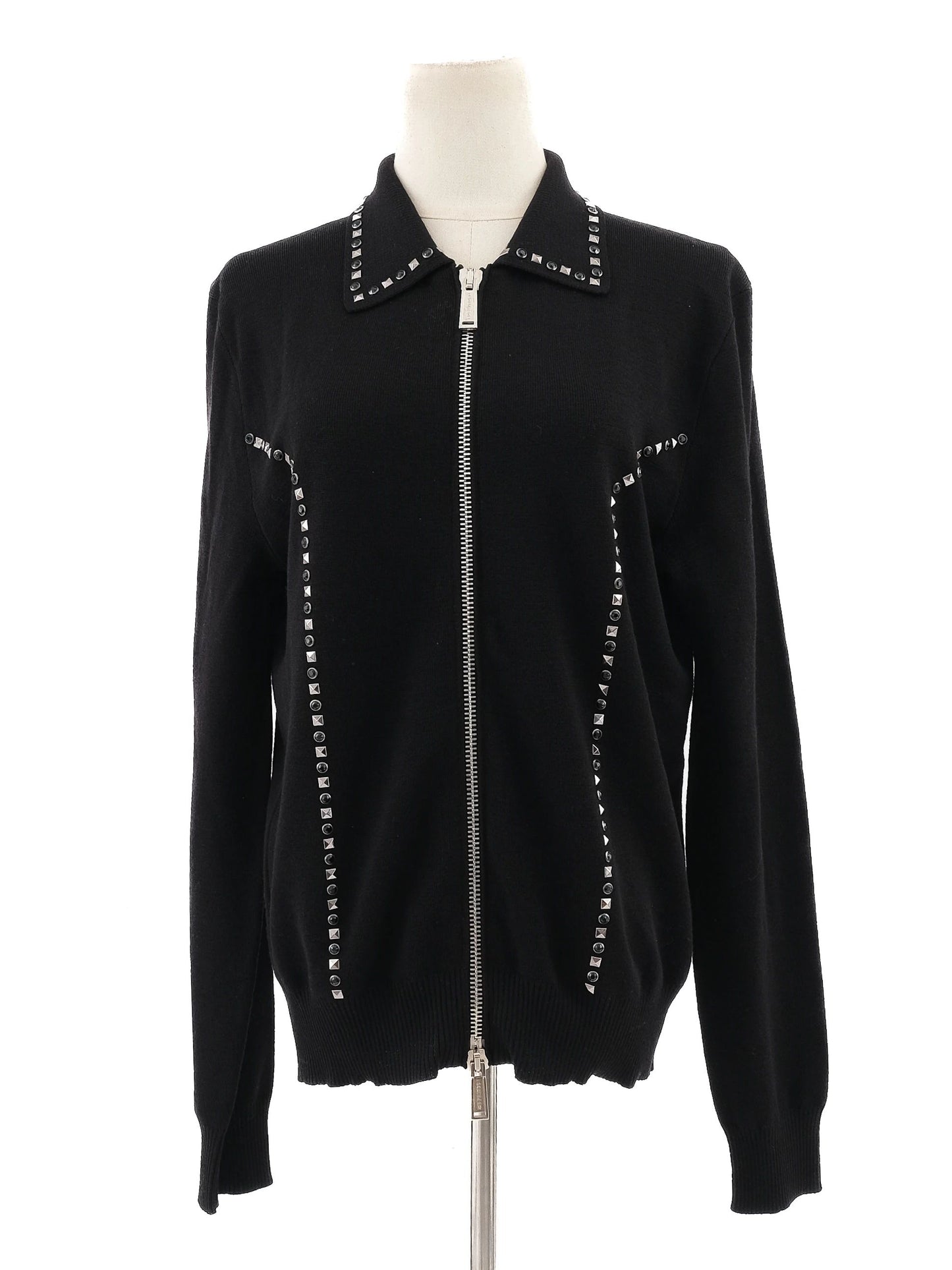 excellent dsquared2 black wool zip-up jacket with decorative studs size s