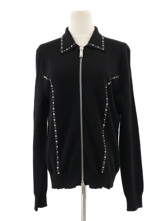 Excellent Dsquared2 Black Wool Zip-Up Jacket with Decorative Studs Size S