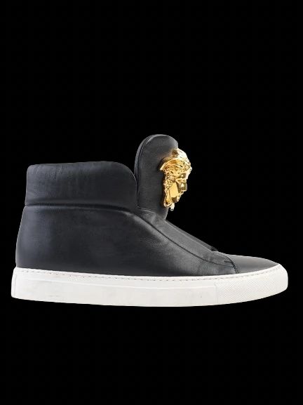 versace womenõs black leather high-top sneakers size 39 with medusa