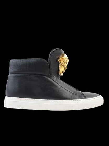 Versace WomenÕs Black Leather High-Top Sneakers Size 39 with Medusa