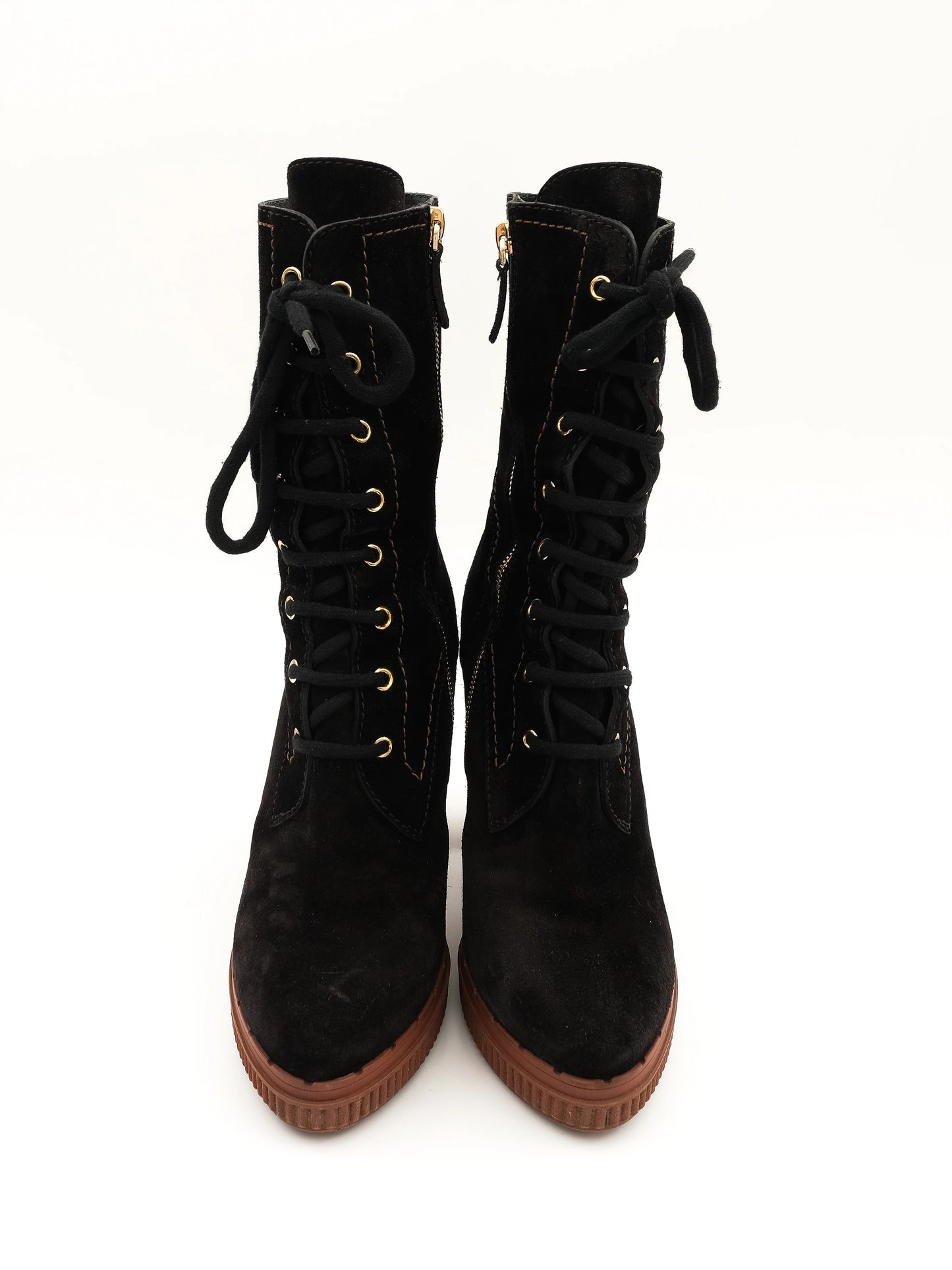 excellent tod's black genuine suede high-heeled boots size 39.5