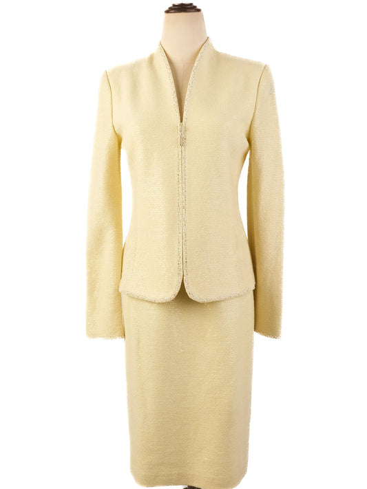 Excellent St. John Yellow Wool Women's Suit Jacket & Skirt Set