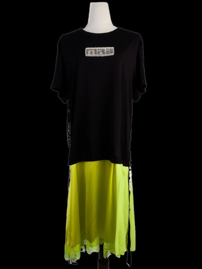 NEW Marco Bologna T-Shirt Dress Black & Neon Yellow Size M