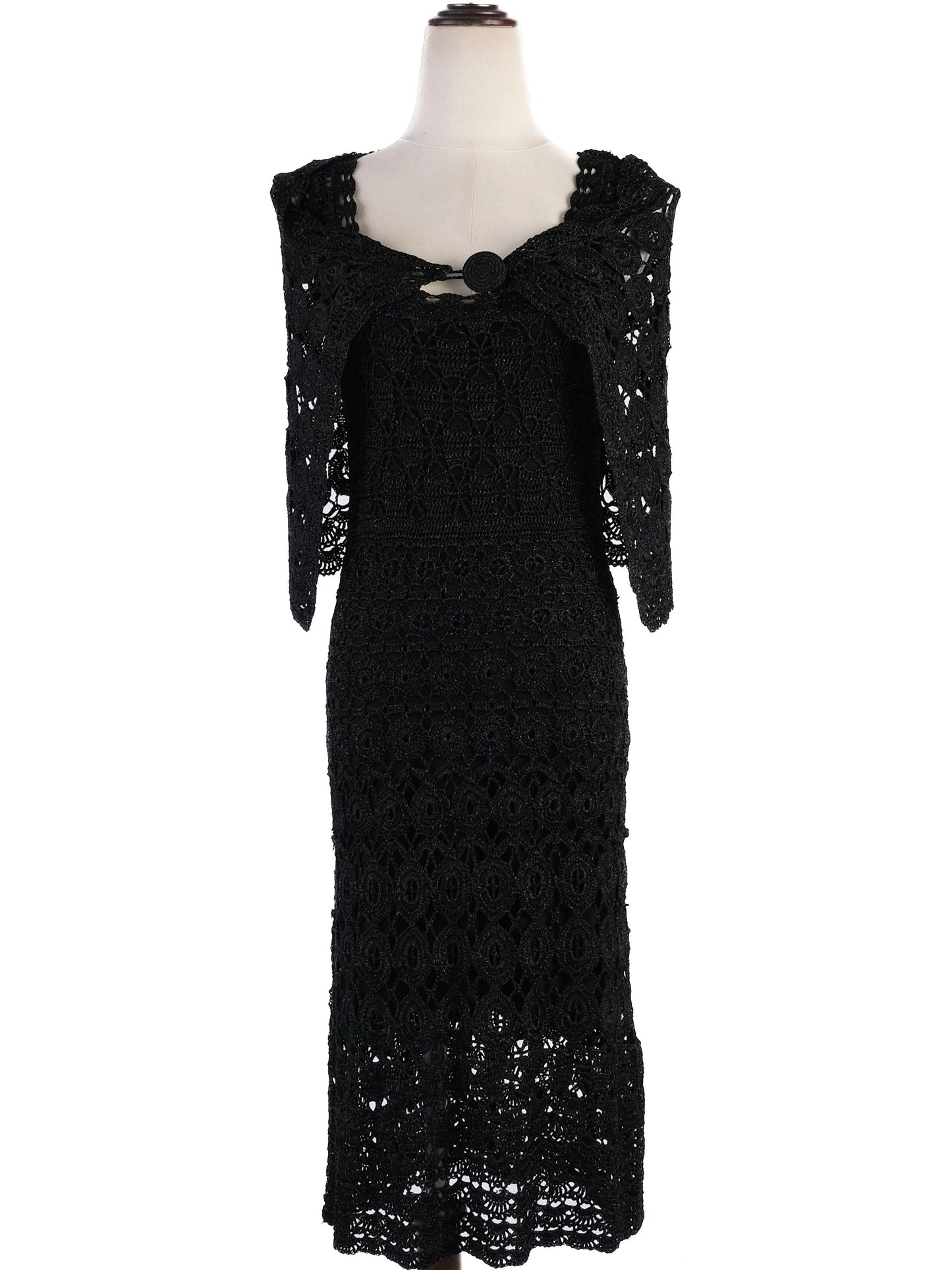 excellent laurel black crochet dress with shawl size s