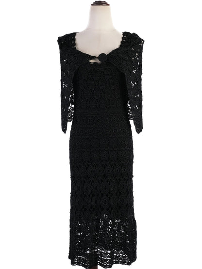 Excellent Laurel Black Crochet Dress with Shawl Size S
