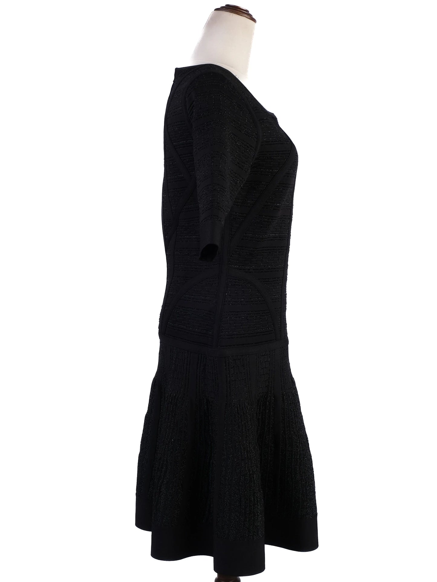 excellent herve leger black viscose dress size l with flared skirt