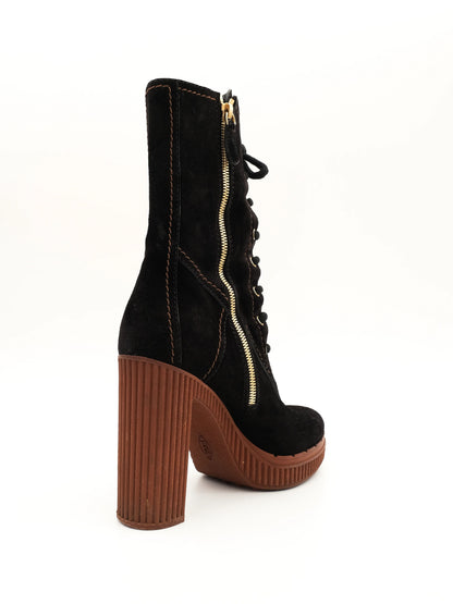 Excellent Tod's Black Genuine Suede High-Heeled Boots Size 39.5