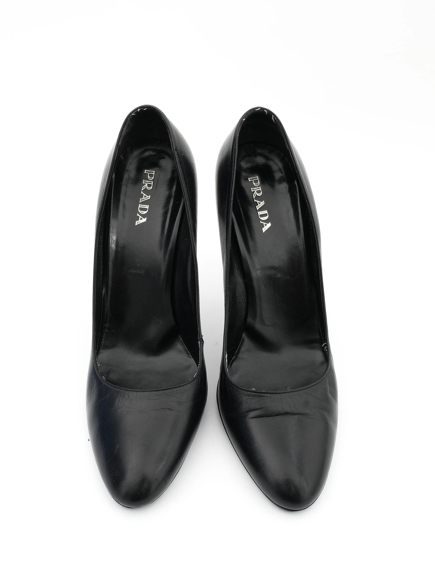 average prada black leather high-heeled pumps size 40