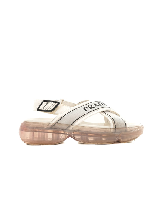 Good Prada White Textile Sandals Size 37 with Chunky Sole