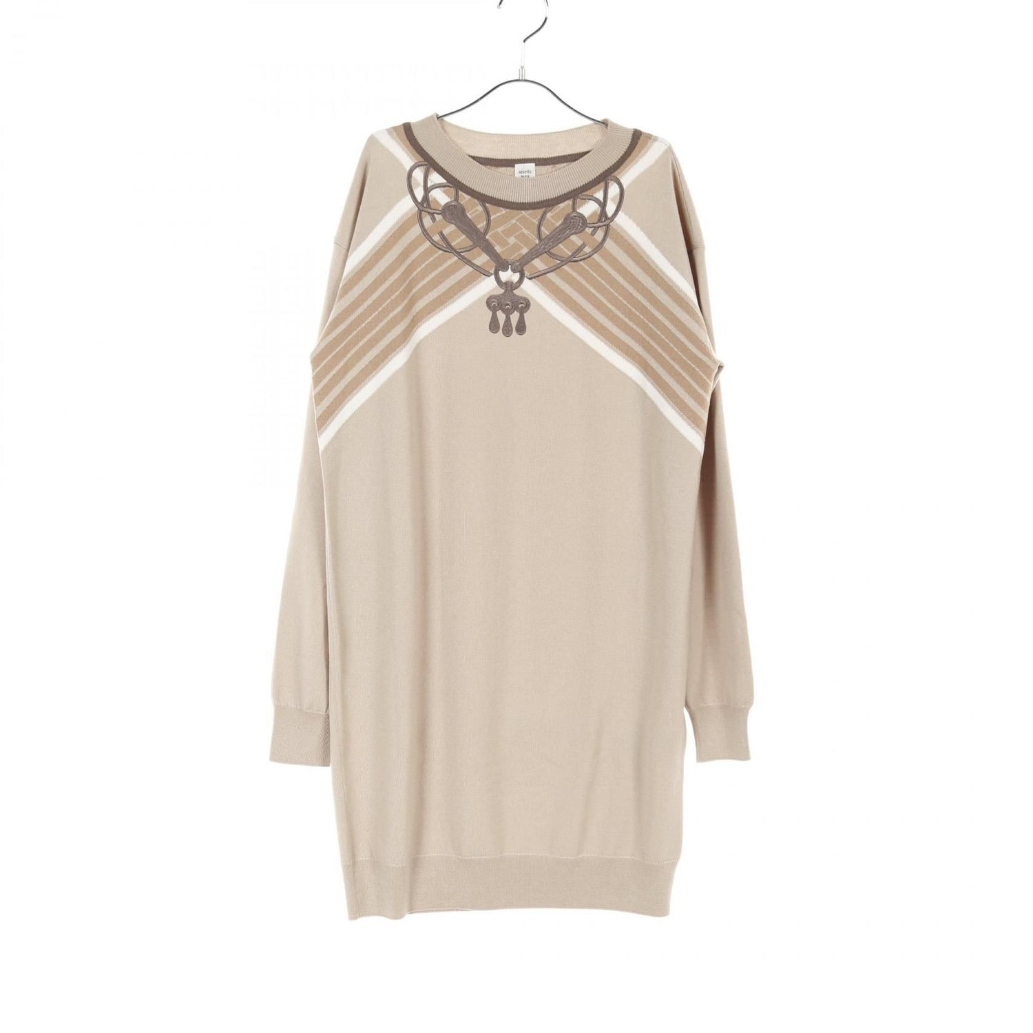 Hermes Mors A Jouets Embroidery Dress 336 4h 2534dd Wool Beige