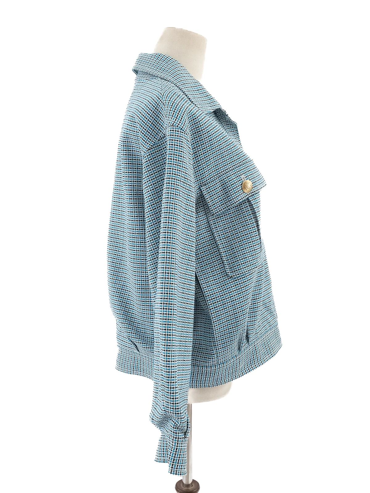 excellent maje blue cotton plaid jacket size m with gold buttons