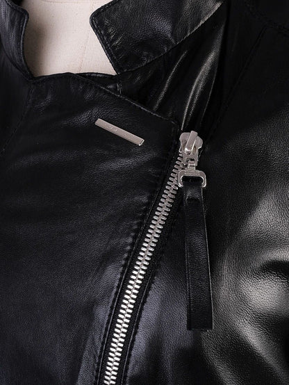 Excellent Escada Black Leather Jacket XXS with Mesh Back