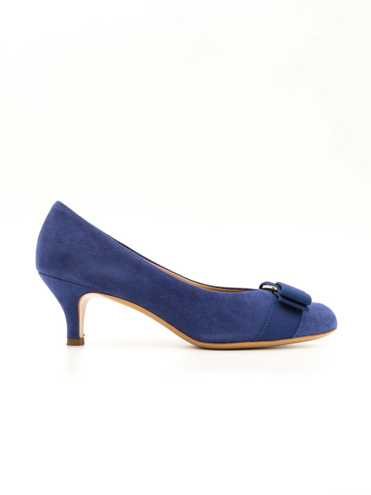 Excellent Salvatore Ferragamo Blue Genuine Suede Women's Pumps Size 35