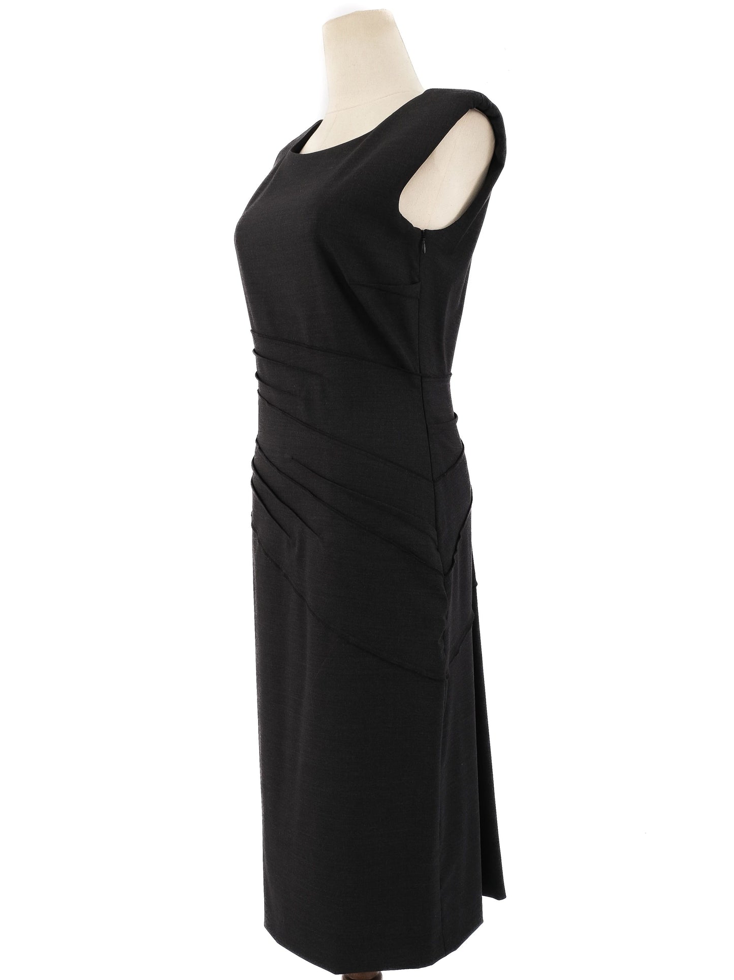excellent alberta ferretti black wool mid-length dress size m