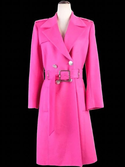 EXCELLENT Versace Pink Wool Trench Coat Size XL with Belt