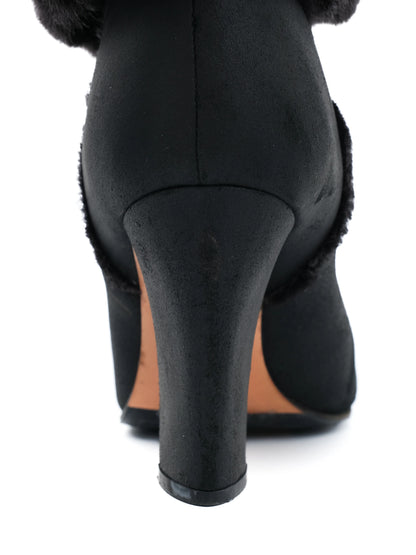 Good Casadei Black Leather Ankle Boots with Fur Cuff, Size 36.5