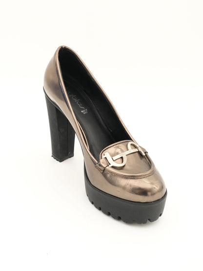 Byblos Gray Leather High-Heeled Shoe Size 37 Excellent Condition