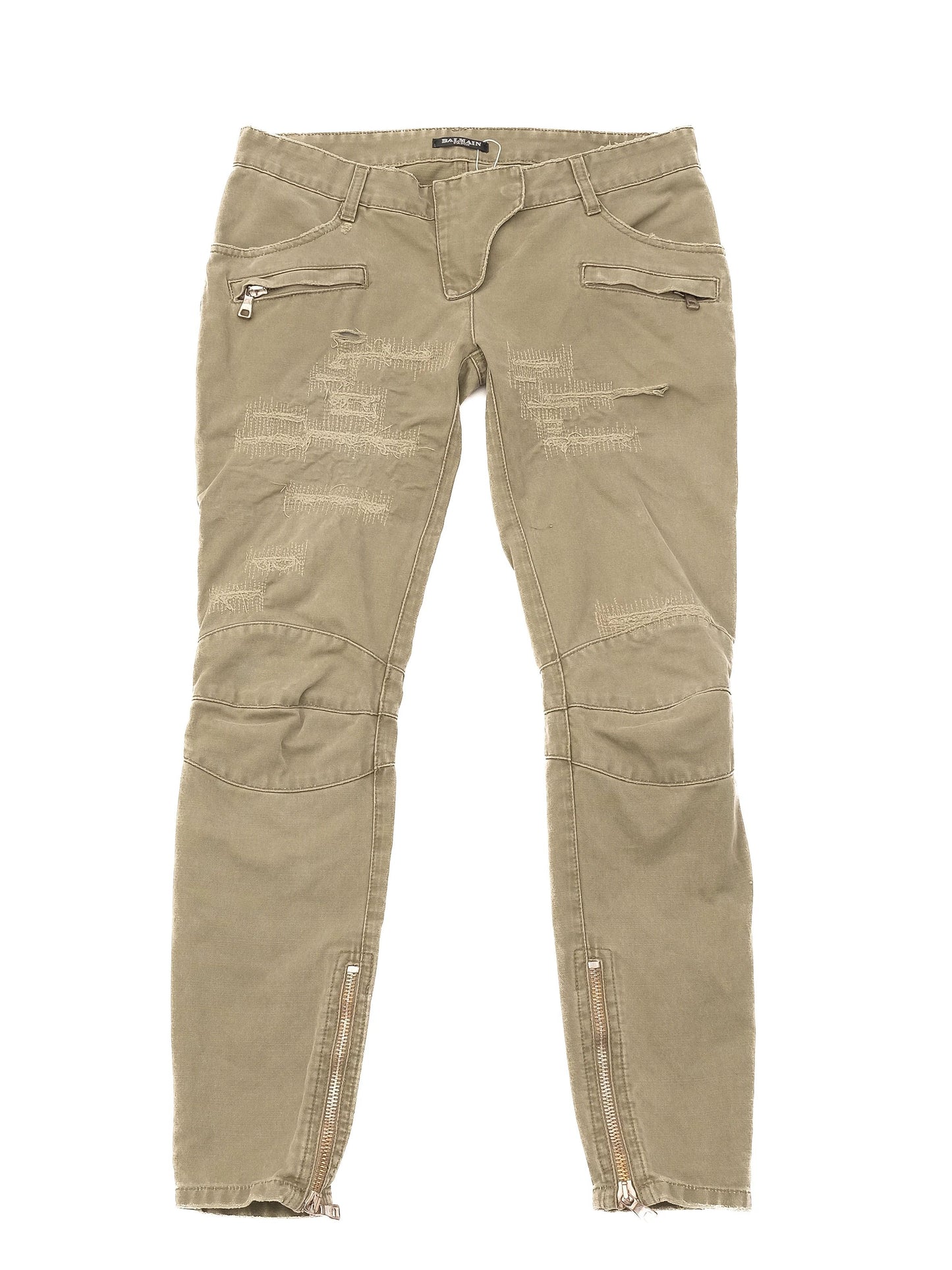 excellent balmain women's green pants size m with distressed details