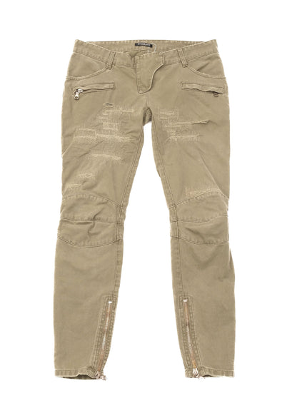 Excellent Balmain Women's Green Pants Size M with Distressed Details