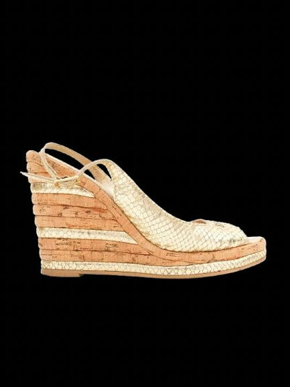 Excellent Baldinini Yellow Leather Wedge Sandals Size 38.5