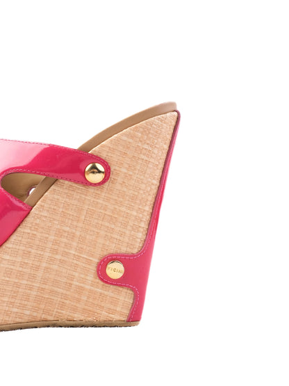 Vicini Pink Leather High-Heeled Wedge Sandals Size 36 Excellent