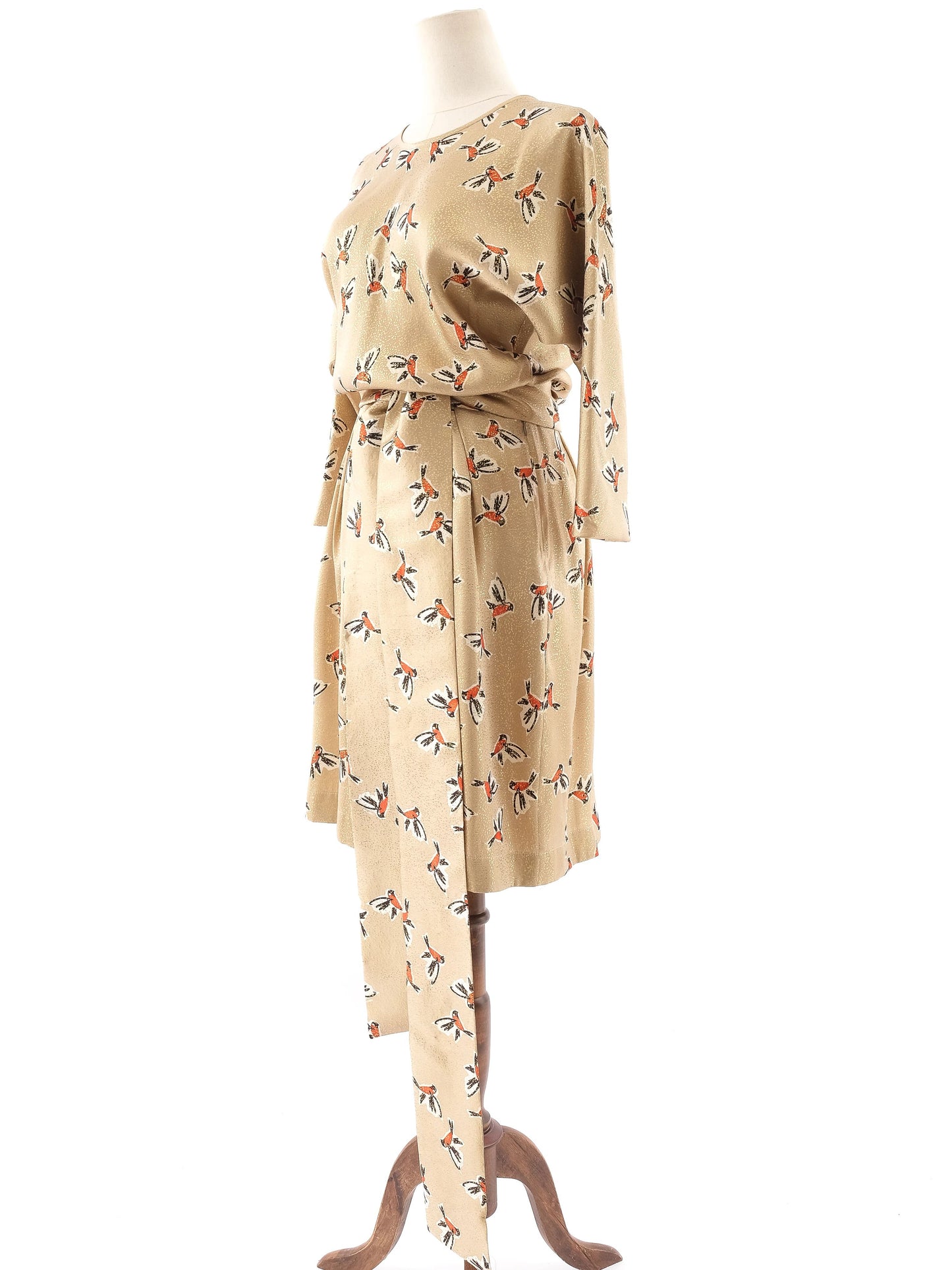 excellent alexander terekhov yellow silk dress with bird pattern