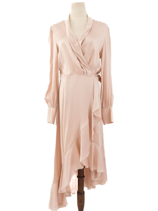 Excellent Zimmerman Pink Silk Wrap Dress with Ruffled Hem