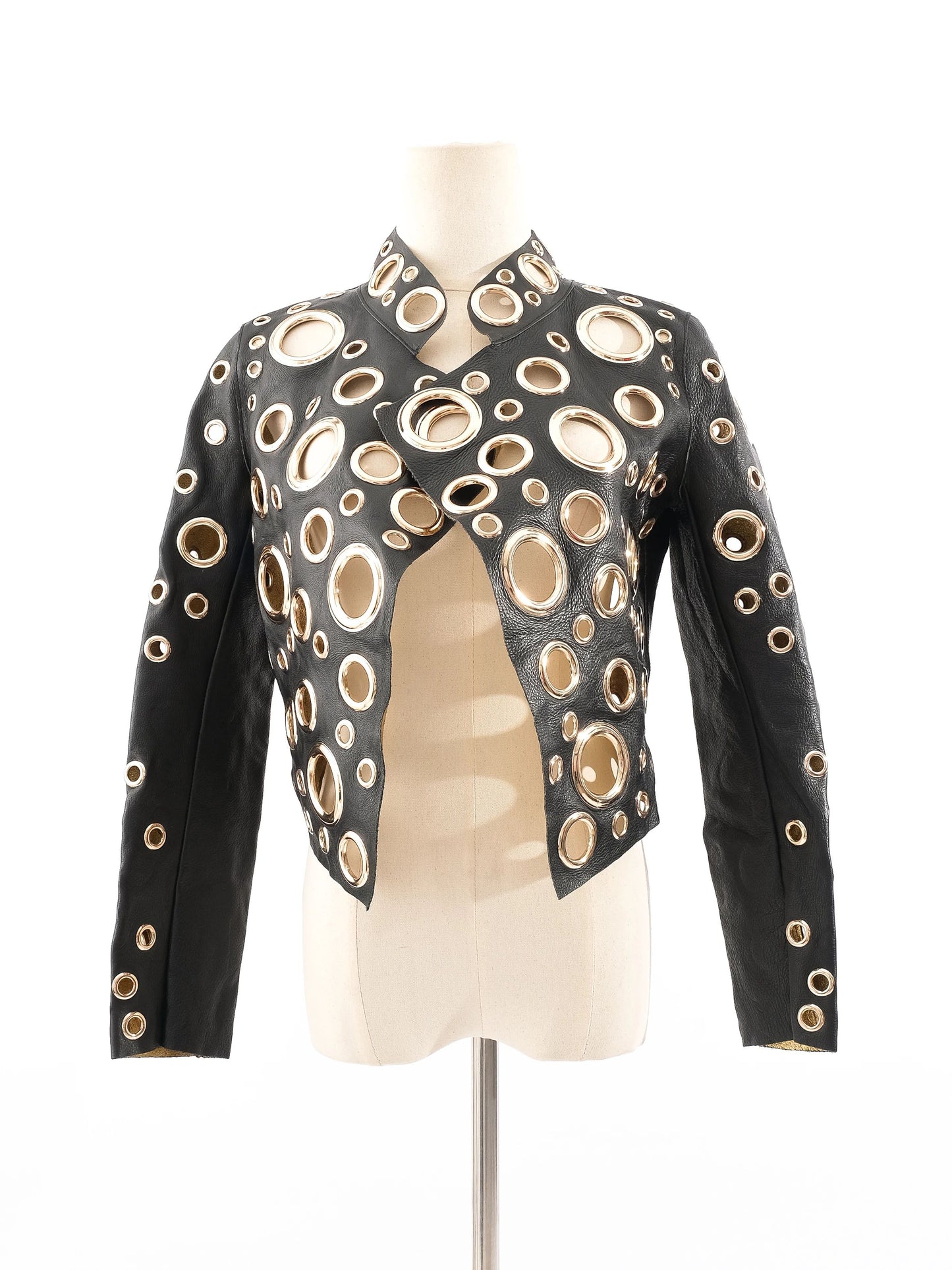 excellent givenchy black leather jacket size s with gold accents