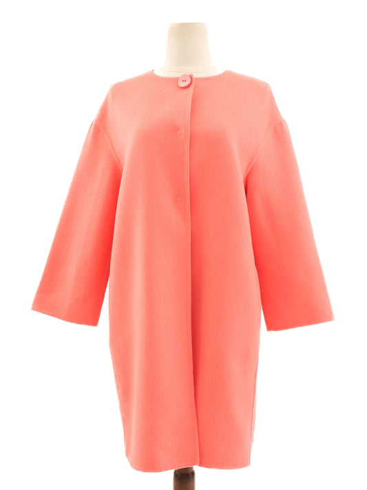 Excellent Prada Pink Wool Coat Medium with Stand-Up Collar
