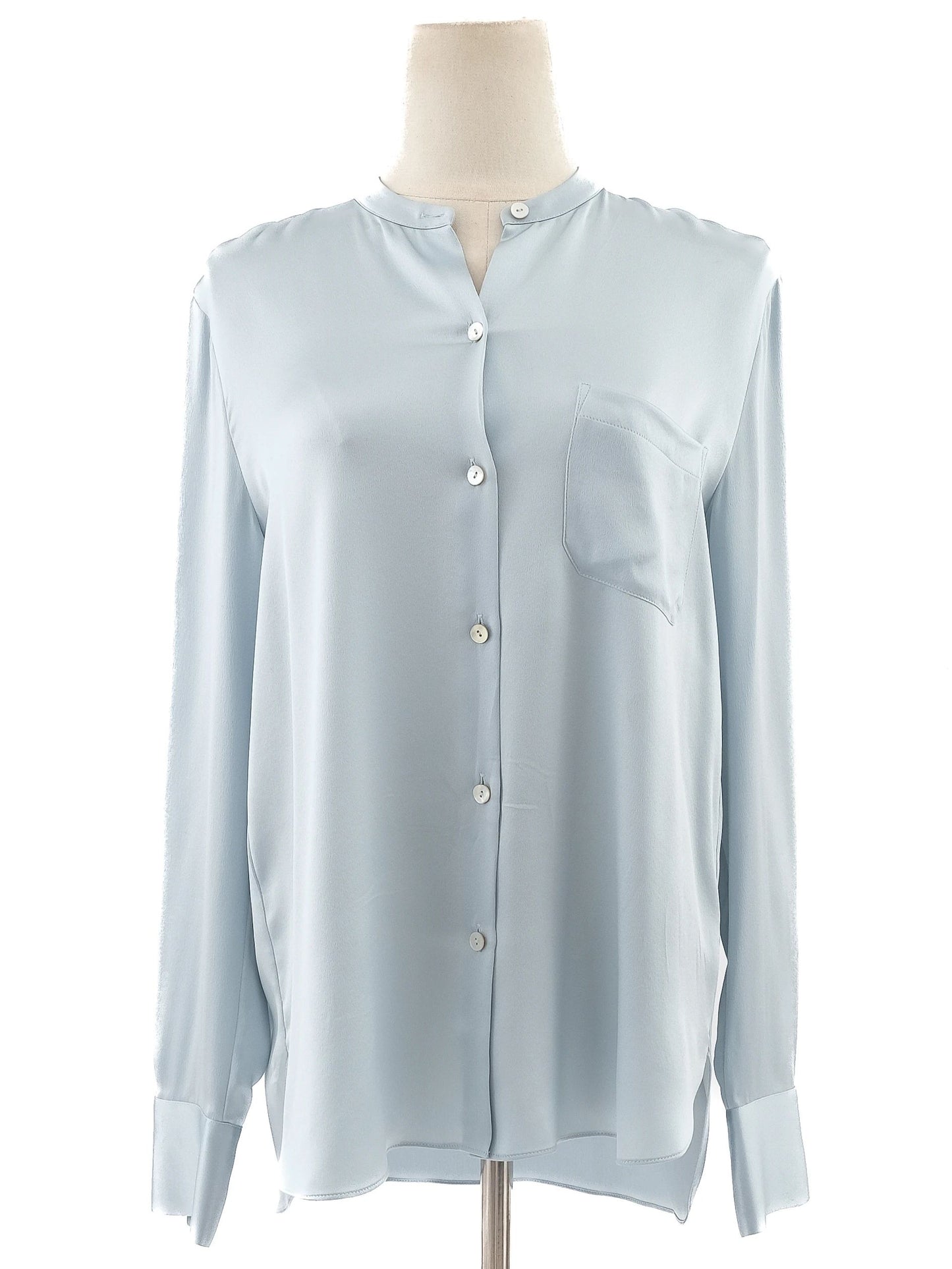 excellent vince blue silk long sleeve blouse with pocket