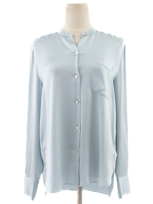 Excellent Vince Blue Silk Long Sleeve Blouse with Pocket