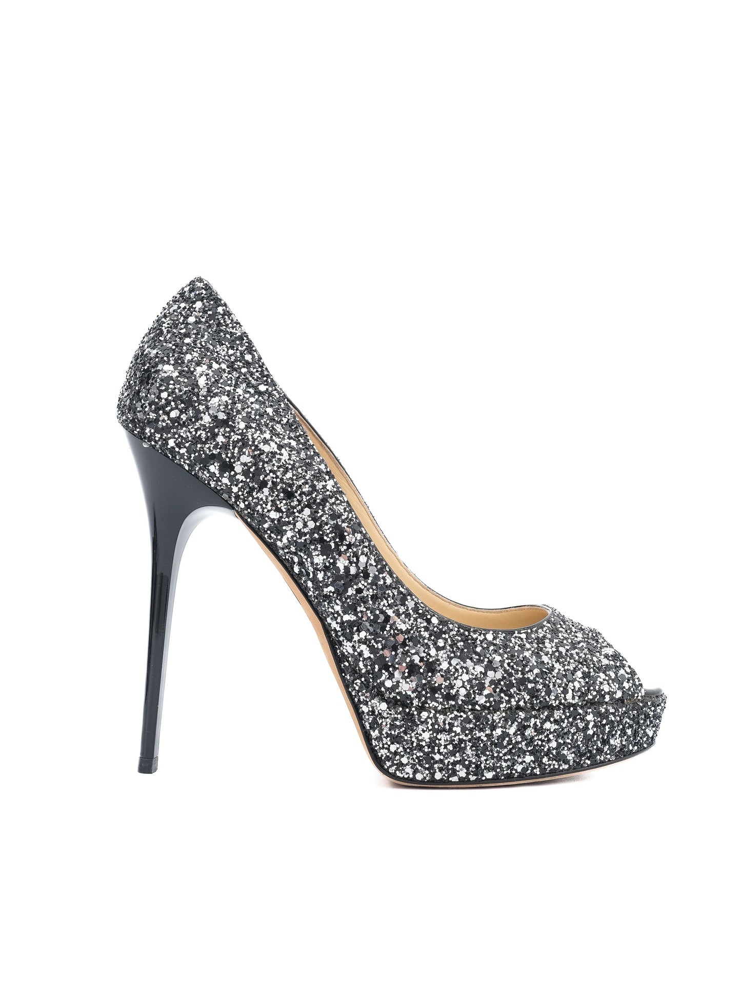 excellent jimmy choo high-heeled peep-toe shoes size 38 leather