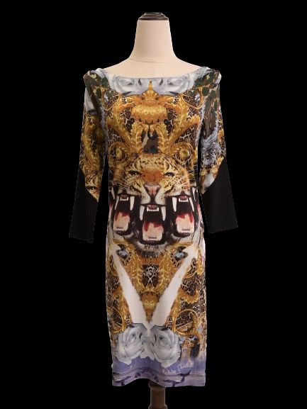 Excellent Phillipp Plein Women’s Dress S Combined Viscose Big Cat Print