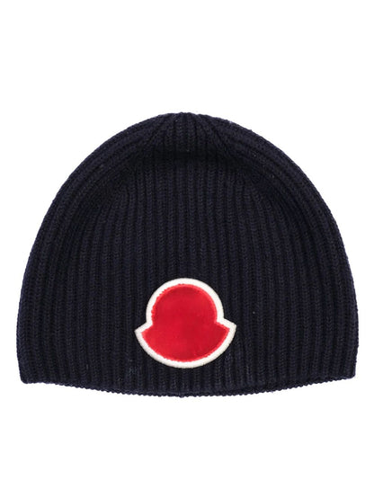Excellent Moncler Kids Blue Wool Beanie Hat Size 4 with Logo