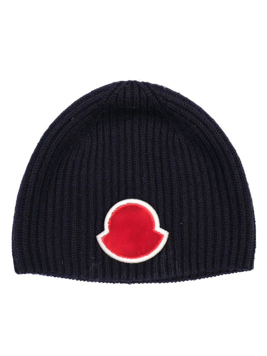 Excellent Moncler Kids Blue Wool Beanie Hat Size 4 with Logo