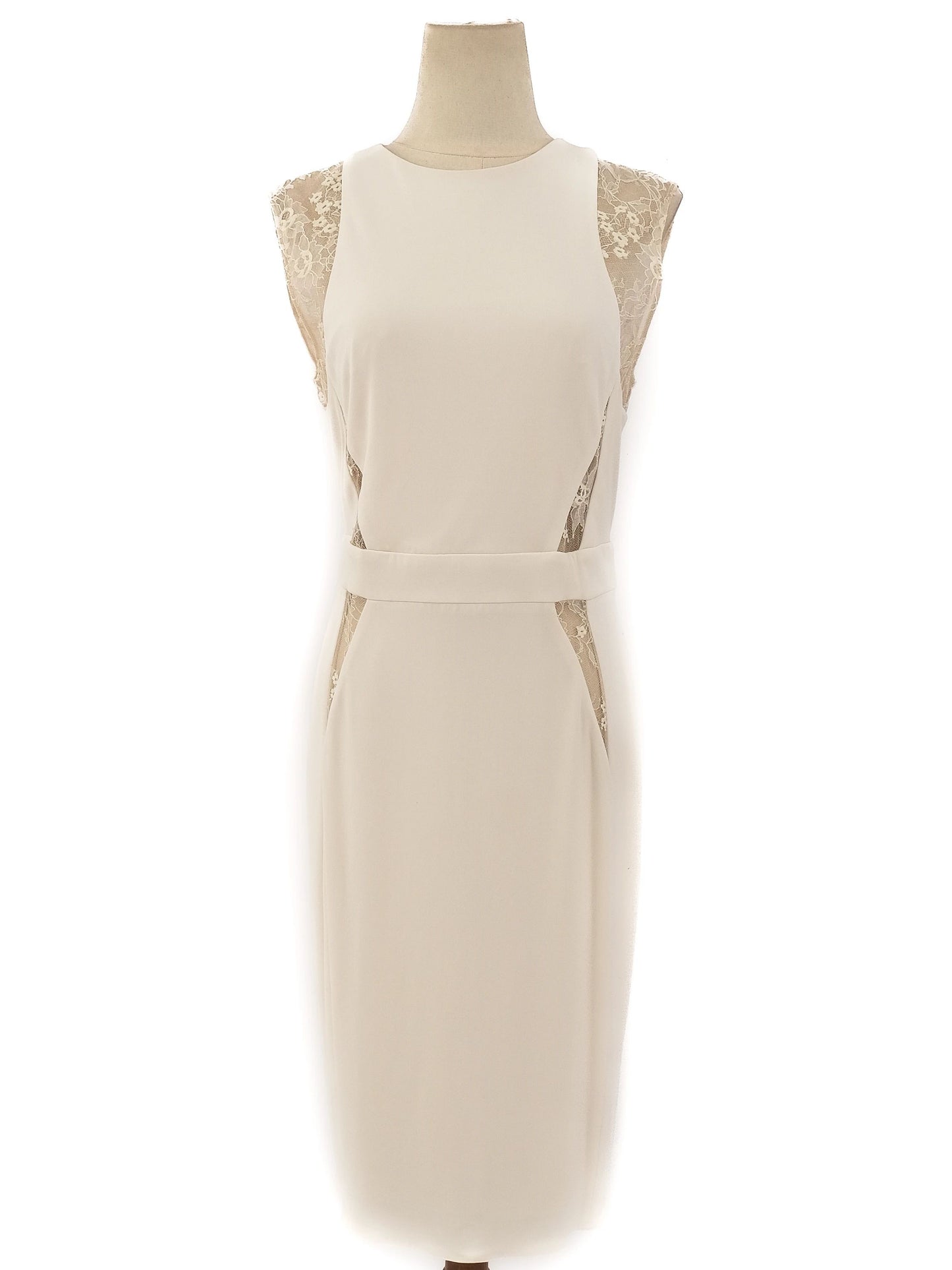 excellent elie saab white sleeveless dress size l with lace details