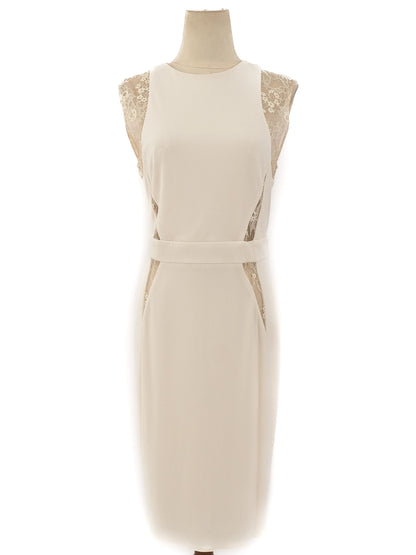 Excellent Elie Saab White Sleeveless Dress Size L with Lace Details