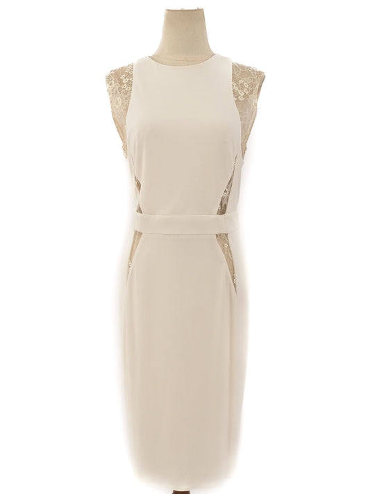 Excellent Elie Saab White Sleeveless Dress Size L with Lace Details
