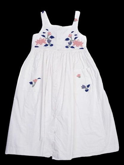 Bonpoint Excellent Condition White Flannel Dress Size 12 with Floral Embroidery