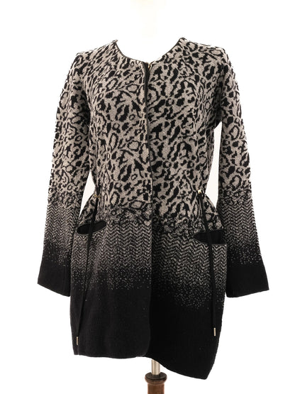 Excellent Escada Women's Coat Gray Black Leopard Pattern Size XS