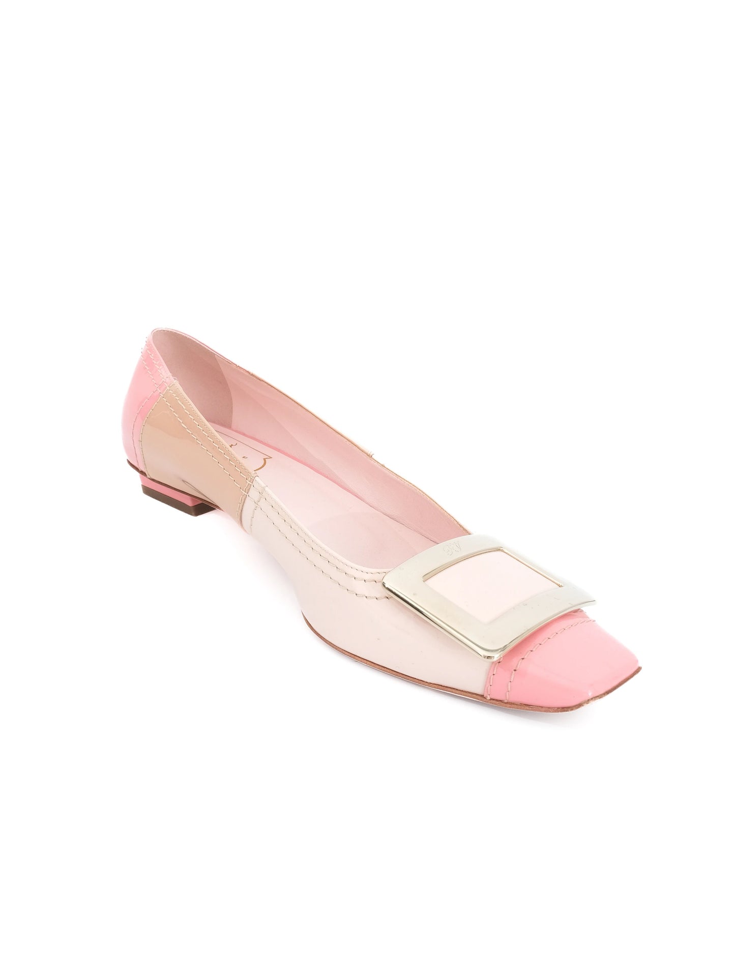 excellent roger vivier women's flat shoes pink beige leather size 36.5