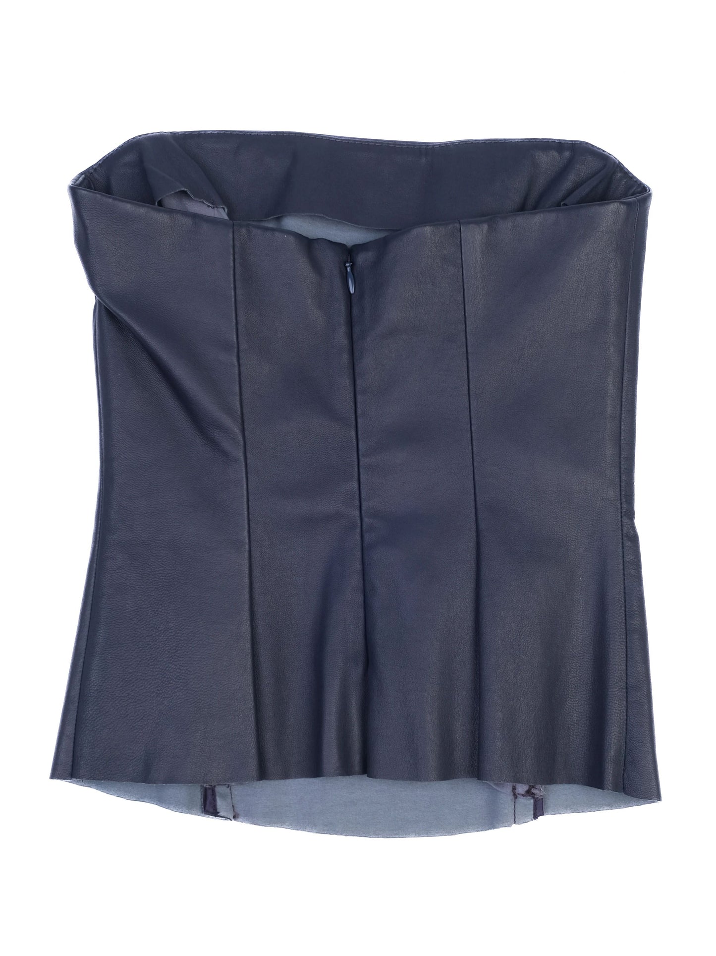 new by malene birger strapless navy blue leather top