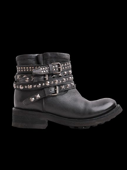 excellent ash black leather ankle boots with straps and studs size 37.5