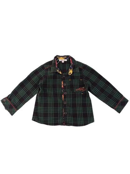 Excellent Kenzo Kids Green Cotton Plaid Shirt Size 3 with Embroidery