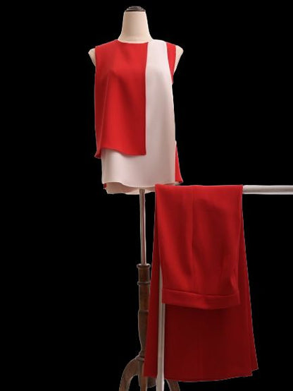 EXCELLENT Carolina Herrera Red & White Sleeveless Blouse Size S