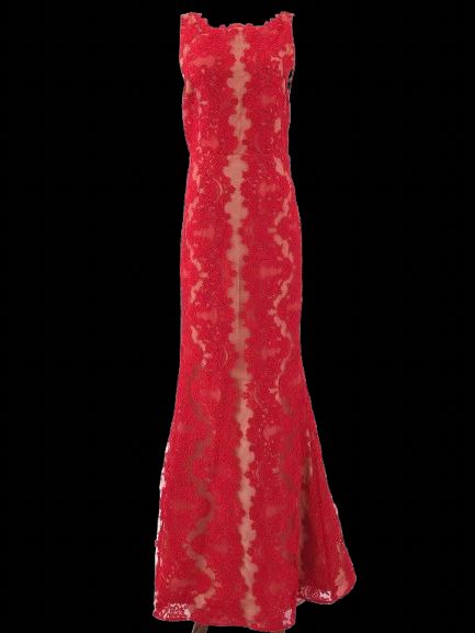 excellent alice+olivia red lace evening gown size l
